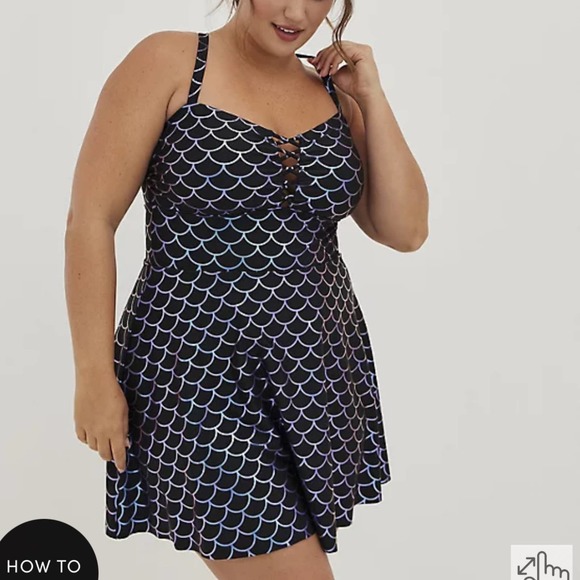 Torrid NWT Scoop Neck Long Length Swim Dress - Mermaid Size 4X Metallic Shimmer - Picture 2 of 9